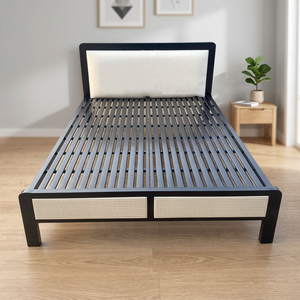 Lit Queen-Size 1,6 m en fer, cadre en acier inoxydable, design de qualité supérieure, tête de lit réglable et durable, non pliable, pour la maison et l'hôtel - Product Image 3