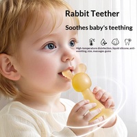 Anneau de dentition en silicone de qualité alimentaire en forme de lapin, jouet à mâcher bouillable, surface antiadhésive pour le développement sensoriel oral (première étape)