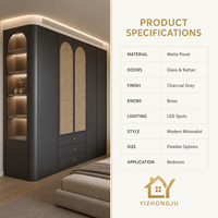 Dressing sur mesure de luxe pour chambre à coucher, finition Noyer foncé, cadre Or Champagne, porte vitrée, éclairage LED, étagère ouverte, meuble de vanité, pour villa, OEM ODM, hôtel