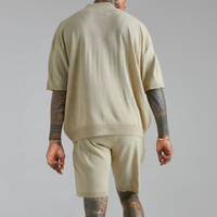 Ensemble haut de gamme en coton biologique à col haut et à épaules tombantes et ourlet côtelé Streetwear T-shirt lourd et short décontracté