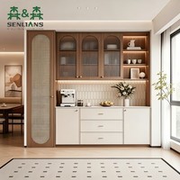 Buffet mural modulaire personnalisé avec vitrine en verre cintrée pour projet d'appartement de luxe