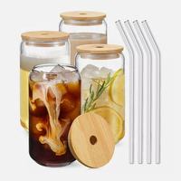 Ensemble de tasses à thé en verre borosilicate transparent personnalisé avec couvercles et pailles, style classique, pour cadeaux, café/bière, vente en gros