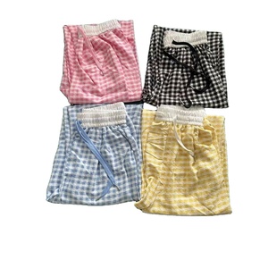 Pantalon droit décontracté d'été pour femme, à motif écossais texturé, taille mi-haute, coupe ample et fluide, style large et décontracté, effet dopamine - Product Image 6