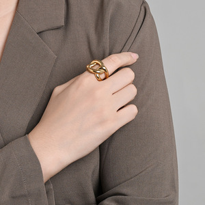 European American Exaggerated Irregular Titanium Steel <b>Ring</b> 18k Gold Index Finger Cuban Chain Geometric Shape Unisex Party - Product Image 3