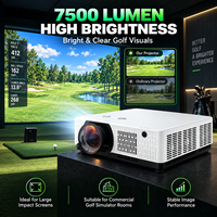 Projecteur laser à courte focale de 7500 lumens pour simulateur de golf, projecteur WUXGA 3LCD pour salles de golf intérieures