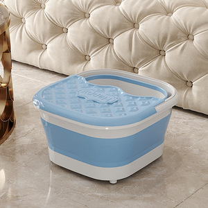 Foldable Foot Bath Tub Thickened Plastic Massage Basin Household Adult Foot Soaking Bucket Blue With Lid - Product Image 3