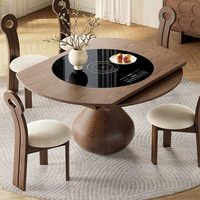 Table et chaises multifonctionnelles en bois massif de style simple, extensibles, avec plaque à induction, adaptées à la maison, aux restaurants et aux hôtels