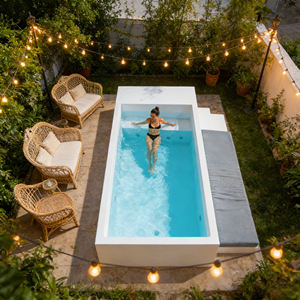 Piscina de fibra de vidrio blanca con tumbonas integradas en venta, pequeña piscina de hidromasaje de fibra de vidrio. - Product Image 5