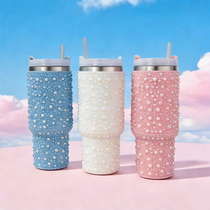 <span class=keywords><strong>Thermos</strong></span> isotherme en acier inoxydable de 40 oz, style perle, avec poignée et couvercle, paille, grande capacité, pour femmes, 6-12 h - Product Image 1