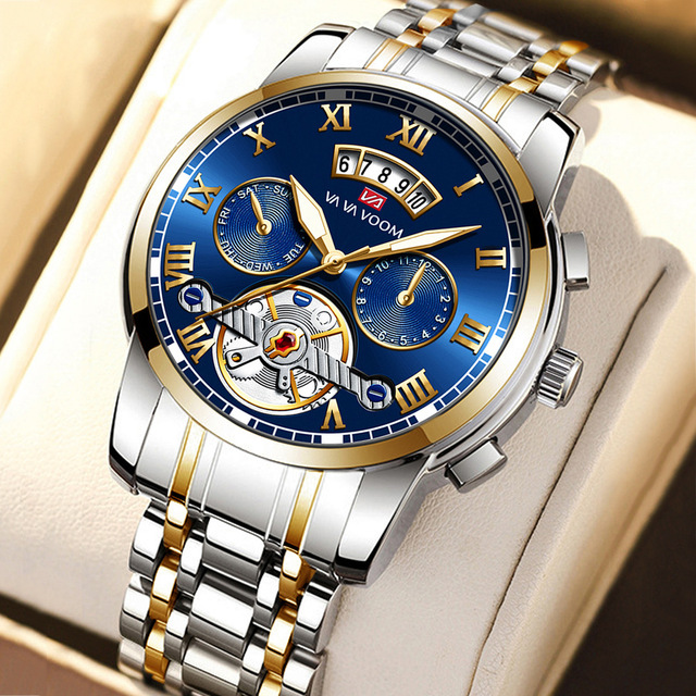 Fashion Luxury Classic Wristwatch Stainless Steel Tourbillon Multifunction Business Watches Luminous Waterproof Men Quartz Watch