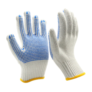 Barato Industrial blanqueado blanco poliéster algodón mezcla Cadena de punto de un solo lado azul lunares Palma seguridad trabajo Pvc punteado guantes - Product Image 4