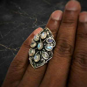 Women's Casual 925 Sterling Silver Natural Stone Multi-Gemstone <b>Adjustable</b> <b>Rings</b> with Bezel Setting - Product Image 2