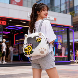 Linda mochila mini con forma de orejas de gato, personalizada, estilo Ita Bag, con ventana transparente en forma de corazón y bordado de girasol, para fanáticos del anime. - Product Image 4