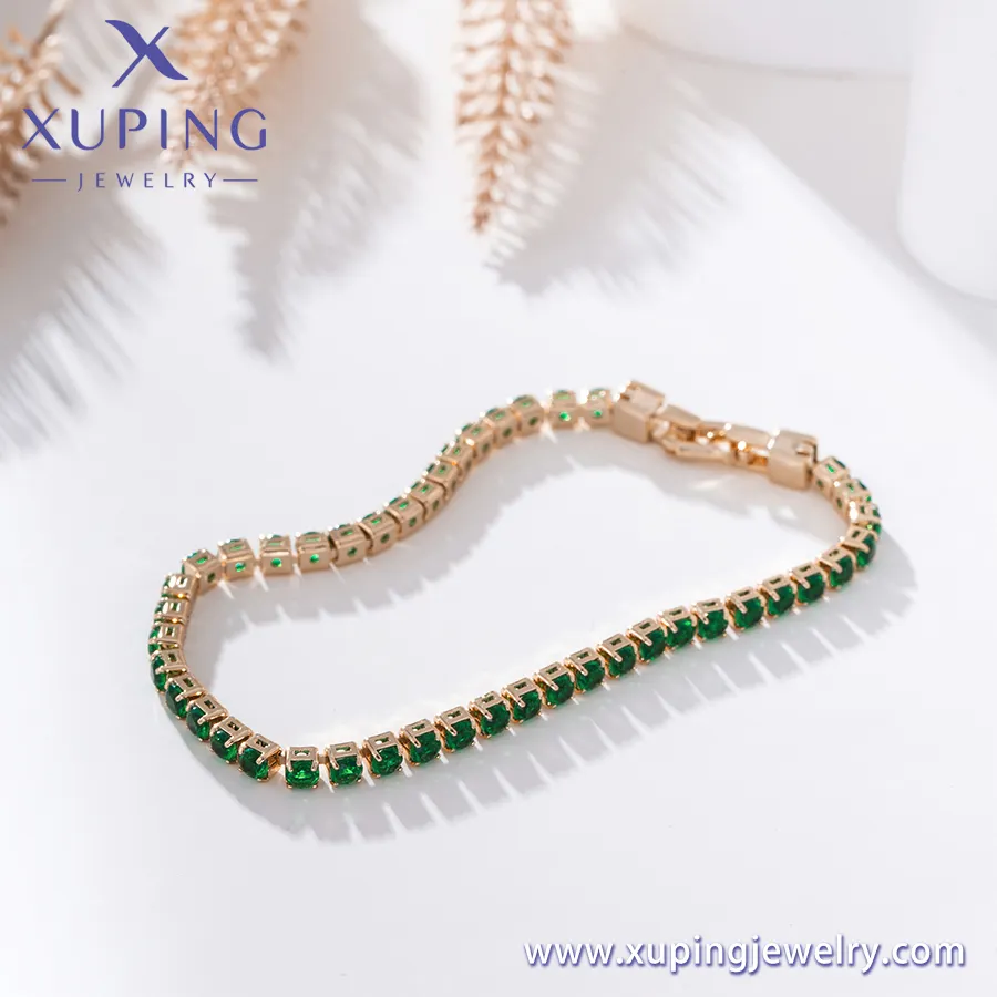 Xuping gelang warna emas 18K modis, perhiasan cantik zirkon hijau modis