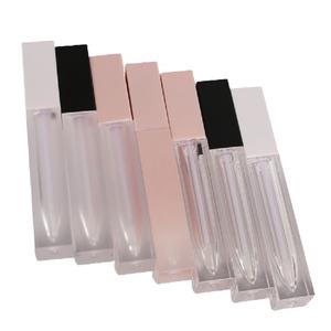 Tubes de brillant à lèvres vides en plastique carré, 7 ml, finition mate, blanc, noir, <span class=keywords><strong>rose</strong></span>, givré, transparent, avec applicateur doe foot, pour huile à lèvres et lip tint - Product Image 1