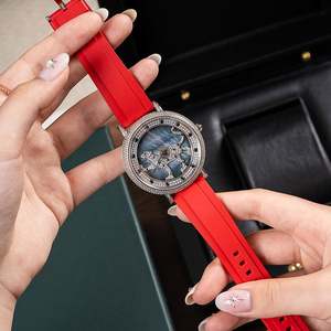 Montre de luxe de haute qualité en quartz, zircon incrusté à la main, miroir saphir, boîtier en acier fin, bracelet en silicone, Ronda, résistante à l'eau, caoutchouc - Product Image 1