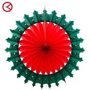 Christmas <b>Paper</b> <b>Fan</b> Decoration Red Green Flower Shape Traditional Handicraft 18 Inch Indoor Ornament - Product Image 1