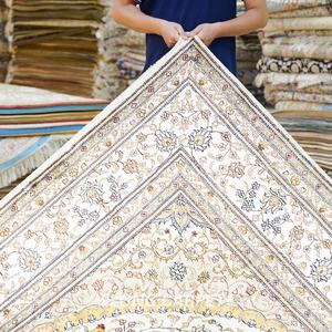 Tapis en soie du Cachemire noué à la main YILONG 8'x10', tapis vintage classique fait à la main, tapis <span class=keywords><strong>Nain</strong></span> à vendre - Product Image 5