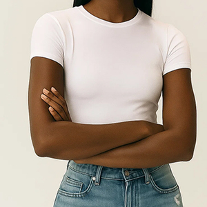 Toptan egzersiz bayanlar düz nefes kırpma üst T Shirt kırpılmış pamuk mahsul bayan t-shirt - Product Image 6