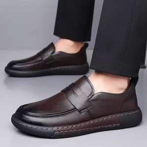 Nouvelles Chaussures Décontractées Noires en Cuir de Vachette de Qualité Supérieure pour Hommes, Idéales pour le Quotidien, les Fêtes, le Travail et les Activités de Plein Air – Style Bateau à Enfiler - Product Image 1