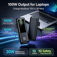 Batterie externe certifiée 3C 100W PD à charge rapide 20000mAh avec câble Type-C intégré, chargeur portable multi-appareils avec écran LED