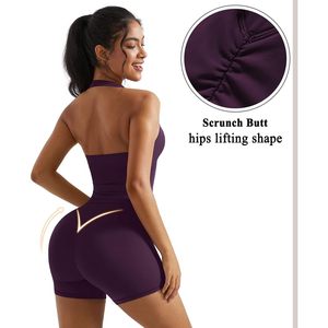 2 Piece Workout Set Women Halter Sports Bra Biker Shorts Yoga Outfit Spandex Polyester Four Way Stretch Backless Design - Product Image 4