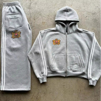 Ensemble survêtement homme personnalisé en molleton épais avec sweat à capuche zippé et pantalon de jogging, double poche, effet déchiré, tricoté pour l'hiver