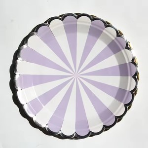 Assiettes en papier à bords festonnés dorés, fabricants de petits plats jetables, rayés, couleur <span class=keywords><strong>pastel</strong></span>, fournitures de décoration de fête - Product Image 5