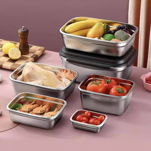 304 Stainless Steel Food <b>Storage</b> <b>Container</b> With Lid And Handle For Refrigerator <b>Storage</b> - Product Image 3