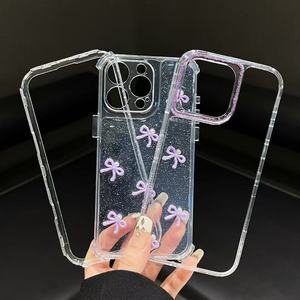 Funda Transparente para Teléfono con Lazo 3D y Purpurina, de TPU y PC, para 16/15/<span class=keywords><strong>14</strong></span>/13 <span class=keywords><strong>Pro</strong></span> <span class=keywords><strong>Max</strong></span>, con Marco de Cámara con Pedrería y Protección Antigolpes - Product Image 3