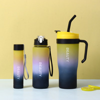 Bouteille d'Eau 3-en-1 de Gym Plastique Sans BPA Réutilisable Personnalisable Grande Capacité pour Voiture, Gobelet avec Poignée 3 Pièces
