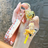 Porte-clés liquide Boba Tea mignon avec ours flottant, pendentif à effet de déplacement pour sac et clés de voiture, cadeau breloque thé au lait Kawaii