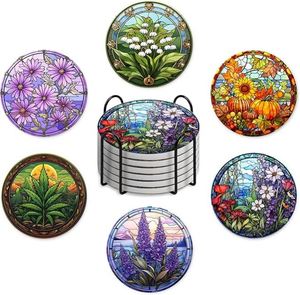 Absorbent <b>Ceramics</b> Stone <b>Coaster</b>-Plant Flowers Style for Tabletop Protection Drink <b>Coasters</b>-Coffee Bar Accessories - Product Image 1