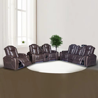 Sofá Reclinable Extensible con Portavasos, Luz de Lectura, Masaje, Enchufe Eléctrico, Estructura de Madera, Tres Asientos, Cuero Sintético