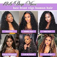 Peluca de Cabello Humano Virgen con Frente de Encaje, Ondas Profundas, Larga, 250% de Densidad, Pre-Desplumada, Línea de Cabello Natural, con Baby Hair
