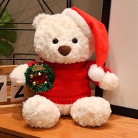 Oso de Peluche Navideño, Juguete de Peluche Suave con Gorro de Duende, Atuendo Festivo, Logotipo Personalizado, Regalo