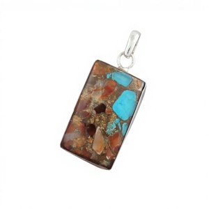 Pendentif en turquoise bleue naturelle en gros, serti en argent sterling 925, bijoux en pierres précieuses faits à la main, breloques vintage bohèmes - Product Image 1