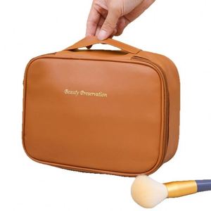 Sac à maquillage en cuir PU de grande capacité, organiseur de cosmétiques de voyage multi-compartiments - Product Image 6