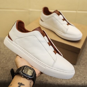 Chaussures de printemps pour hommes, baskets blanches en toile, chaussures en cuir de vachette pleine fleur, chaussures pour hommes tendance en cuir véritable, polyvalentes et à la mode - Product Image 3