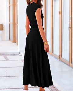 Ensemble 2 pièces pour femmes d'été, haut court côtelé et jupe longue, ensemble décontracté, taille élastique, robe trapèze, uni, vêtements de tous les jours, vêtements de fête - Product Image 6