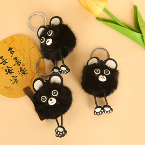 Lindo llavero de mapache negro de peluche, colgante 3D de dibujos animados de hilo suave, accesorio para bolso - Product Image 1