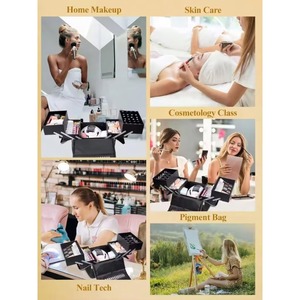 Free Sample Portable Makeup Organizer Bag <b>Storage</b> Box 4 Trays Travel Cosmetic Box for Women <b>Nail</b> <b>Polish</b> Organizer Carrying - Product Image 3