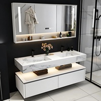 Meuble-lavabo moderne pour salle de bain d'hôtel Miroir intelligent avec égouttoir en cuivre Dimensions personnalisées Meuble sous-vasque modulaire étanche Bassin en céramique