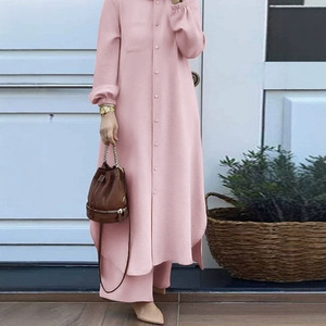 Nuovo Set Abaya Musulmano a <span class=keywords><strong>Due</strong></span> Pezzi, Vestito Largo con Bottoni e Pantaloni a Gamba Larga, Outfit Islamico Modesto per Donne di Dubai - Product Image 3