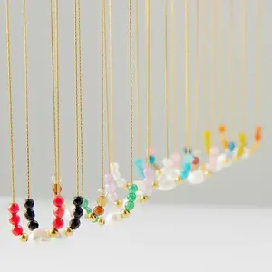 Boemia pietre naturali colorate perle ciondolo con perline collane in acciaio inossidabile gioielli di moda minimalisti