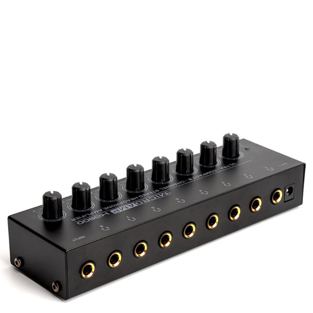 HA800 8 Channel Headphone Amplifier Audio Stereo Microamp for Music Mixer Recording Ultra-Compact Sound with Power Adapter