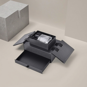 Tùy chỉnh sang trọng Hai Lớp Hộp Quà Tặng <span class=keywords><strong>Top</strong></span> nâng lên cửa ra vào với khe cắm nước hoa màu đen ngăn kéo hộp mỹ phẩm/đồ trang sức trường hợp - Product Image 1