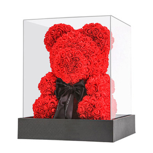 Wholesale Artificial Foam Flower Rose Teddy Bear Of 40cm Box Valentines Day Rose Teddy Bears