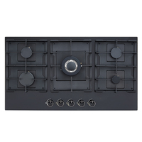 Table de cuisson à gaz portable 5 brûleurs en verre trempé avec supports en fonte, allumage par impulsions, sécurité anti-extinction de flamme intégrée/extérieure