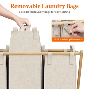 Cesto per Bucato CF 150L Grande, Ecologico, in Bambù Naturale con Struttura a X, Rimovibile <span class=keywords><strong>e</strong></span> Pieghevole, 3 Scomparti per <span class=keywords><strong>Bagno</strong></span> - Product Image 2
